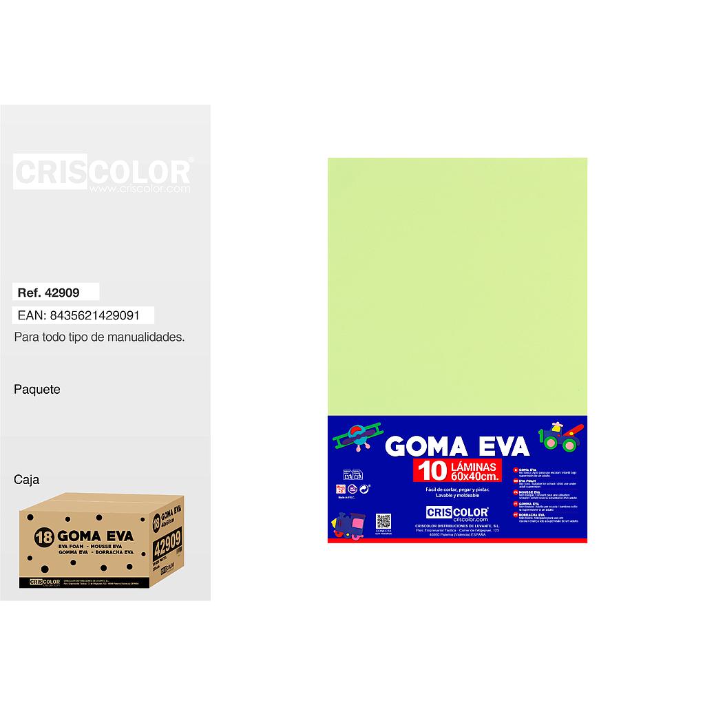 18 GOMA EVA 40x60CM VERDE PASTEL PAQ.10UDS (Precio unitario).