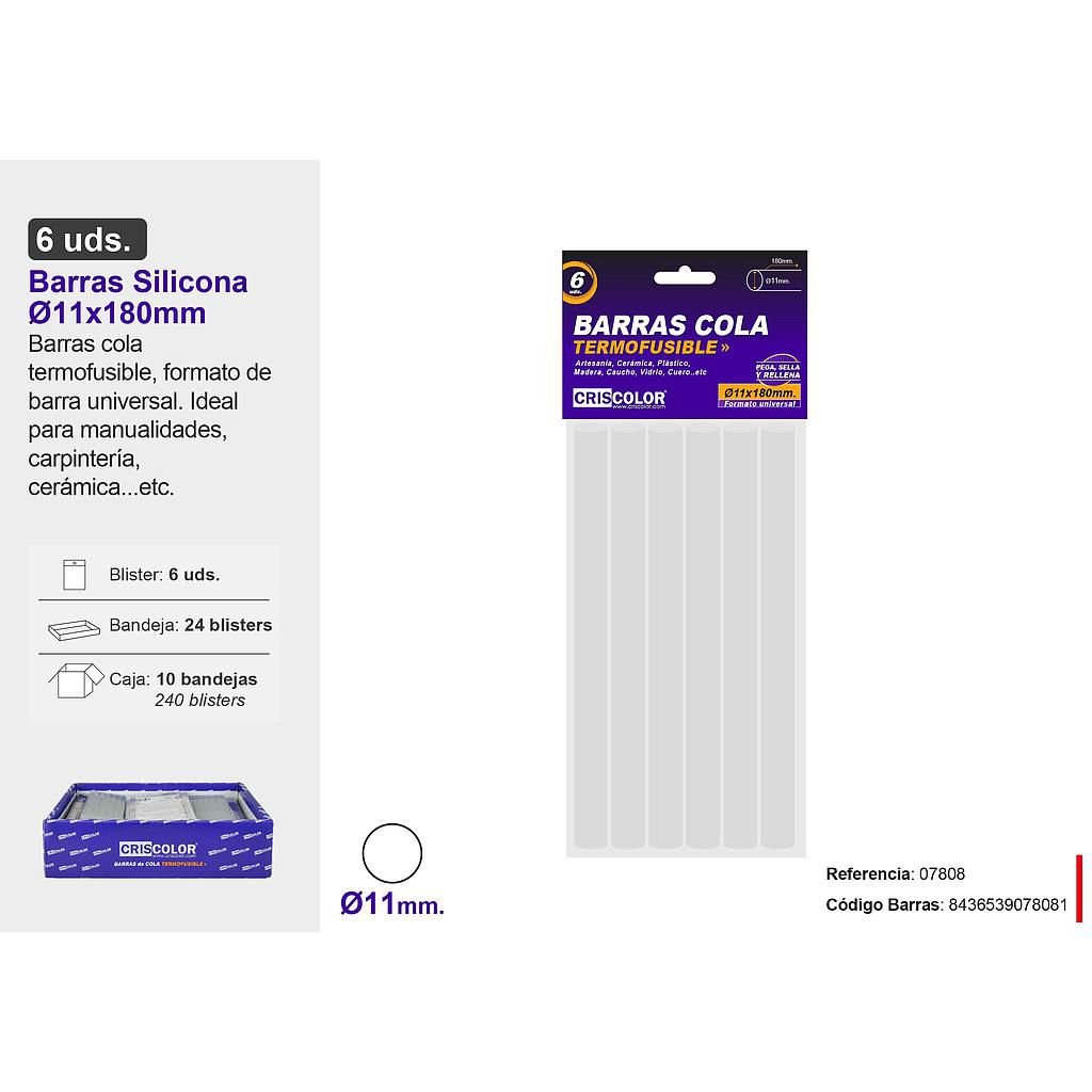 BARRA SILICONA Ø11X180MM PACK 6UDS (Caja 24 Packs).