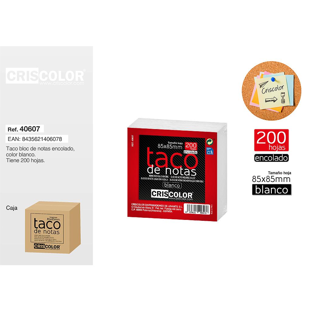 BLOC NOTAS 85X85MM BLANCO 200H (Caja de 12Und).