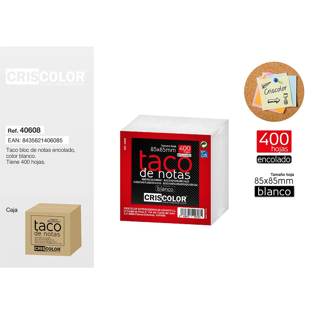 BLOC NOTAS 85X85MM BLANCO 400H (Caja de 12Und).