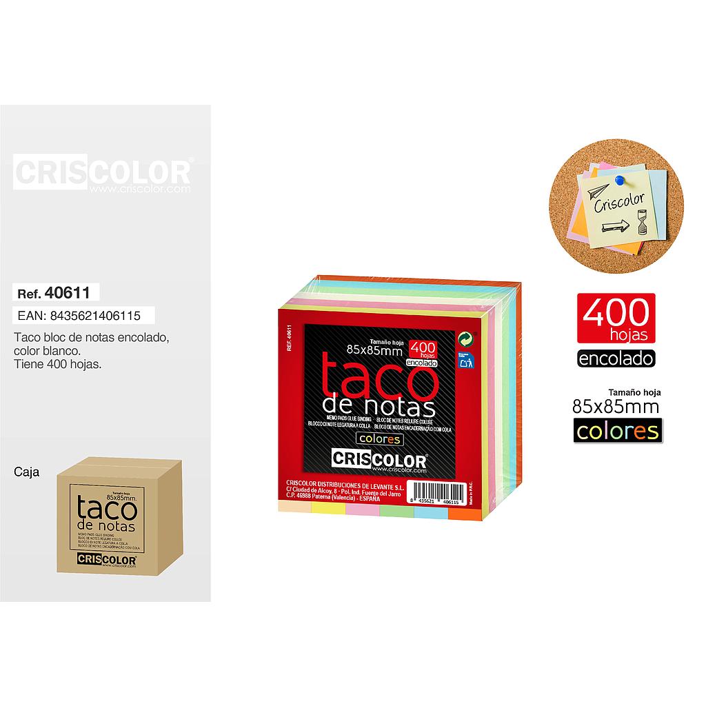 BLOC NOTAS 85X85MM COLOR 400H (Caja de 12Und).