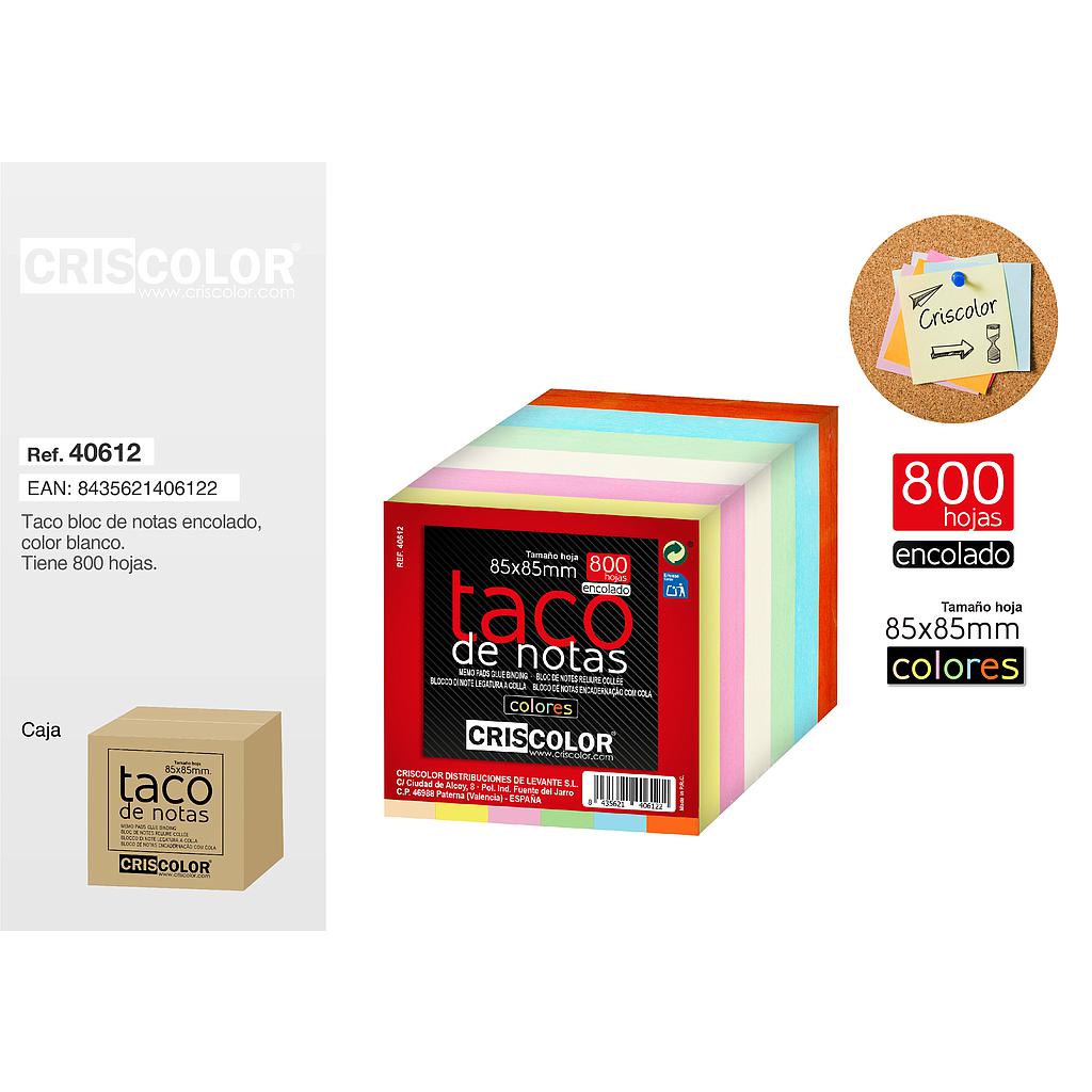 BLOC NOTAS 85X85MM COLOR 800H (Caja de 6Und).