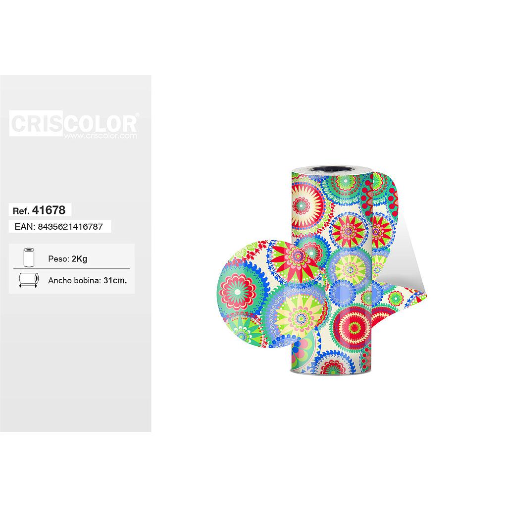 BOBINA PAPEL REGALO DECORADO 31CM CIRCULOS COLORES