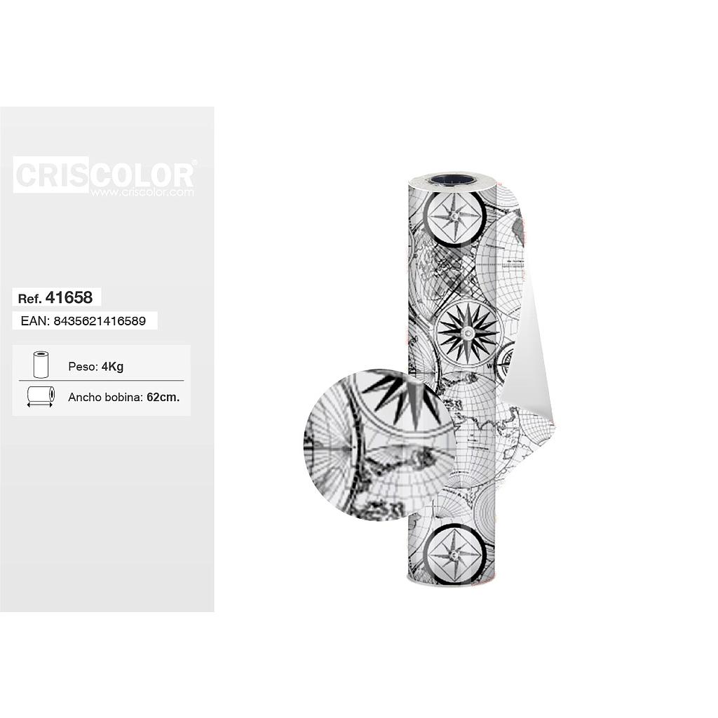 BOBINA PAPEL REGALO DECORADO 62CM MUNDO