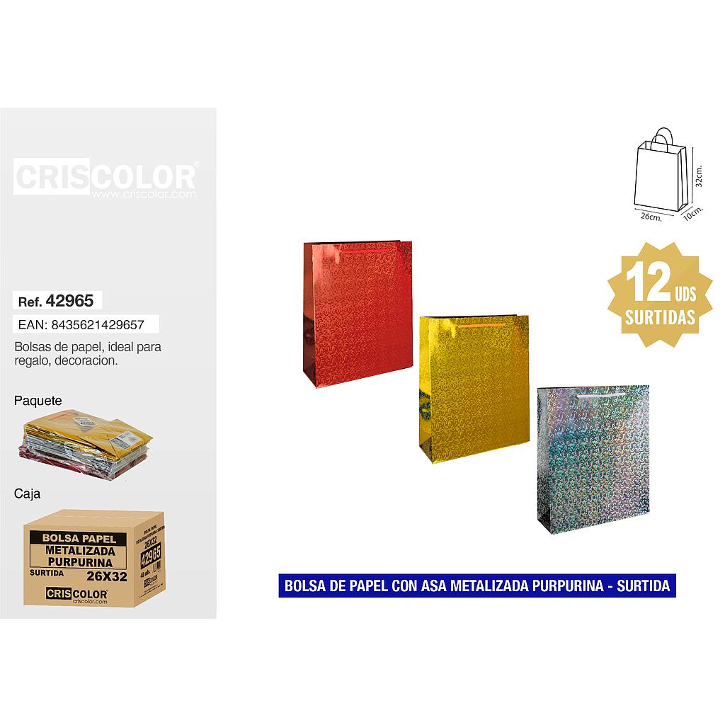 BOLSA PAPEL 26+10x32 METALIZADA PURPURINA SURTIDA 180GR (Precio Unitario)