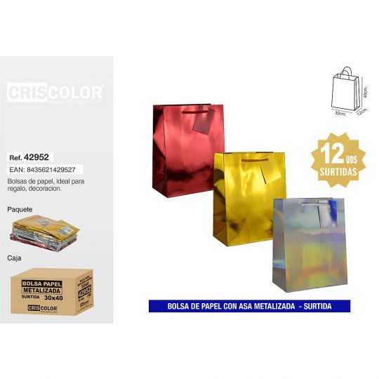 BOLSA PAPEL 30+12x40 METALIZADA SURTIDA 180GR (Pack 12Und).