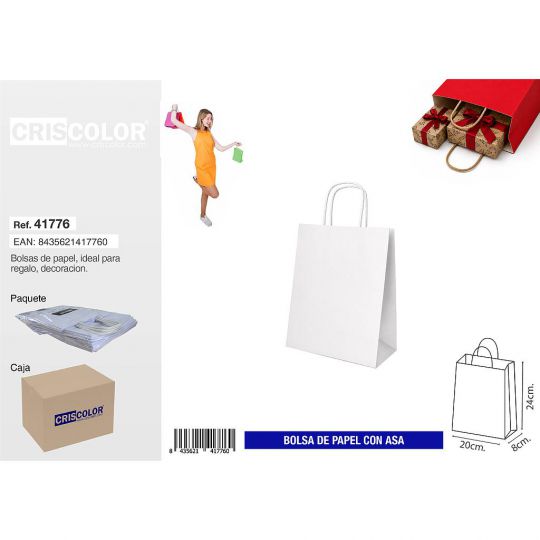 BOLSA PAPEL CON ASA 20+8X24 BLANCA (PACK 25 UDS)