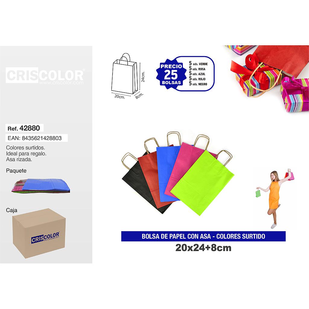 BOLSA PAPEL CON ASA 20+8X24 COLORES SURTIDOS 25 UDS