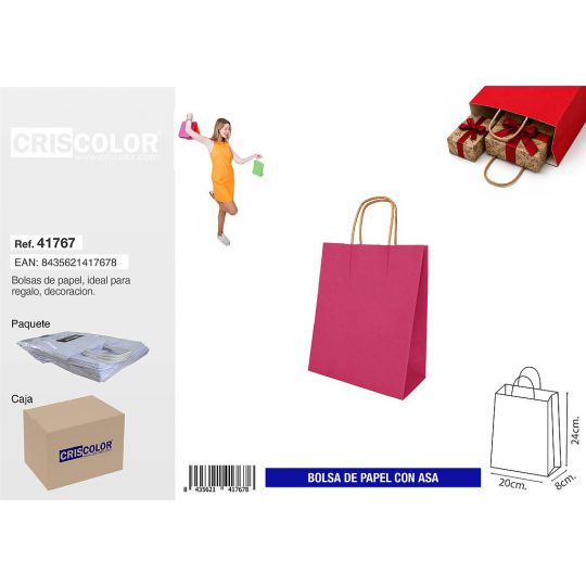 BOLSA PAPEL CON ASA 20+8X24 MAGENTA (PACK 25 UDS)