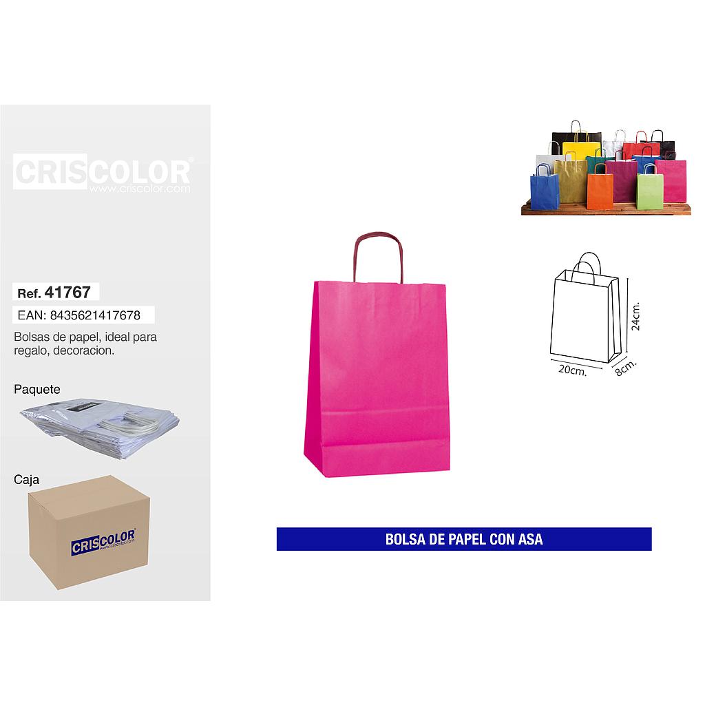 BOLSA PAPEL CON ASA 20+8X24 MAGENTA (Precio Unitario)