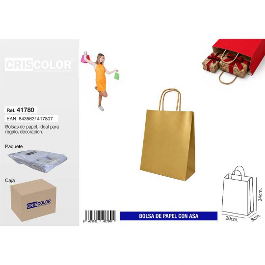 BOLSA PAPEL CON ASA 20+8X24 ORO (PACK 25 UDS)