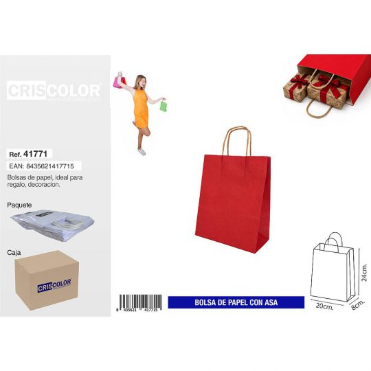 BOLSA PAPEL CON ASA 20+8X24 ROJO (PACK 25 UDS)