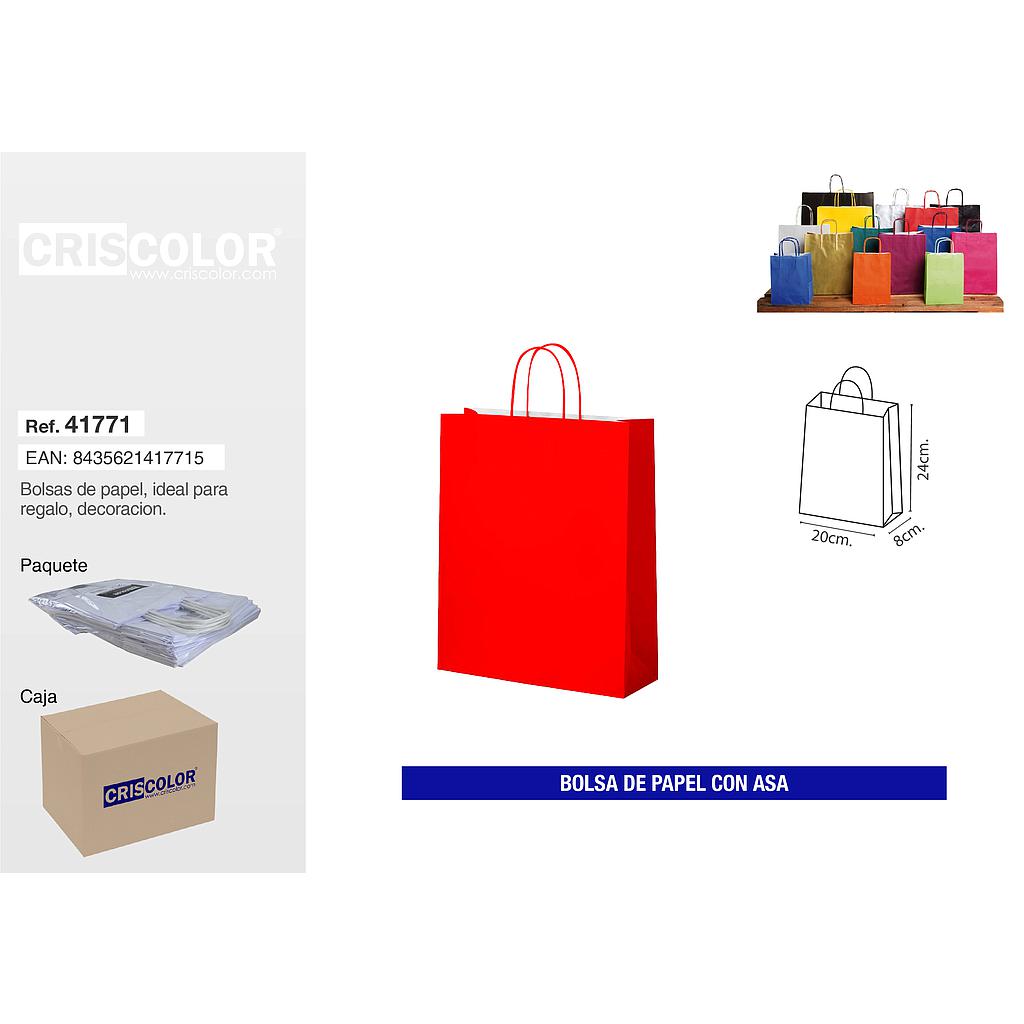 BOLSA PAPEL CON ASA 20+8X24 ROJO (Precio Unitario)