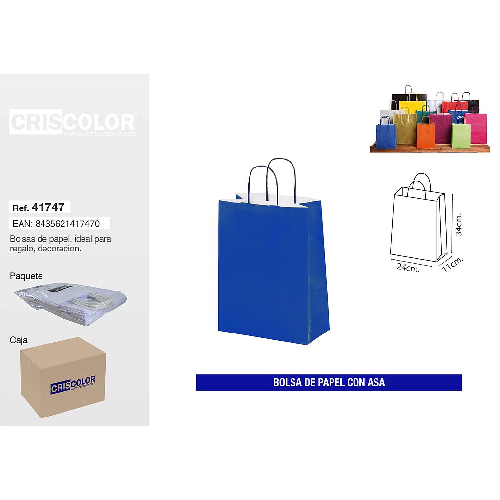 BOLSA PAPEL CON ASA 24+11X34 AZUL (Precio Unitario)