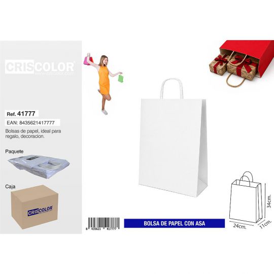 BOLSA PAPEL CON ASA 24+11X34 BLANCA (PACK 25 UDS)