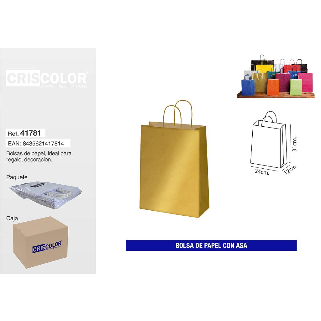 BOLSA PAPEL CON ASA 24+11X34 ORO (PACK 25 UDS)