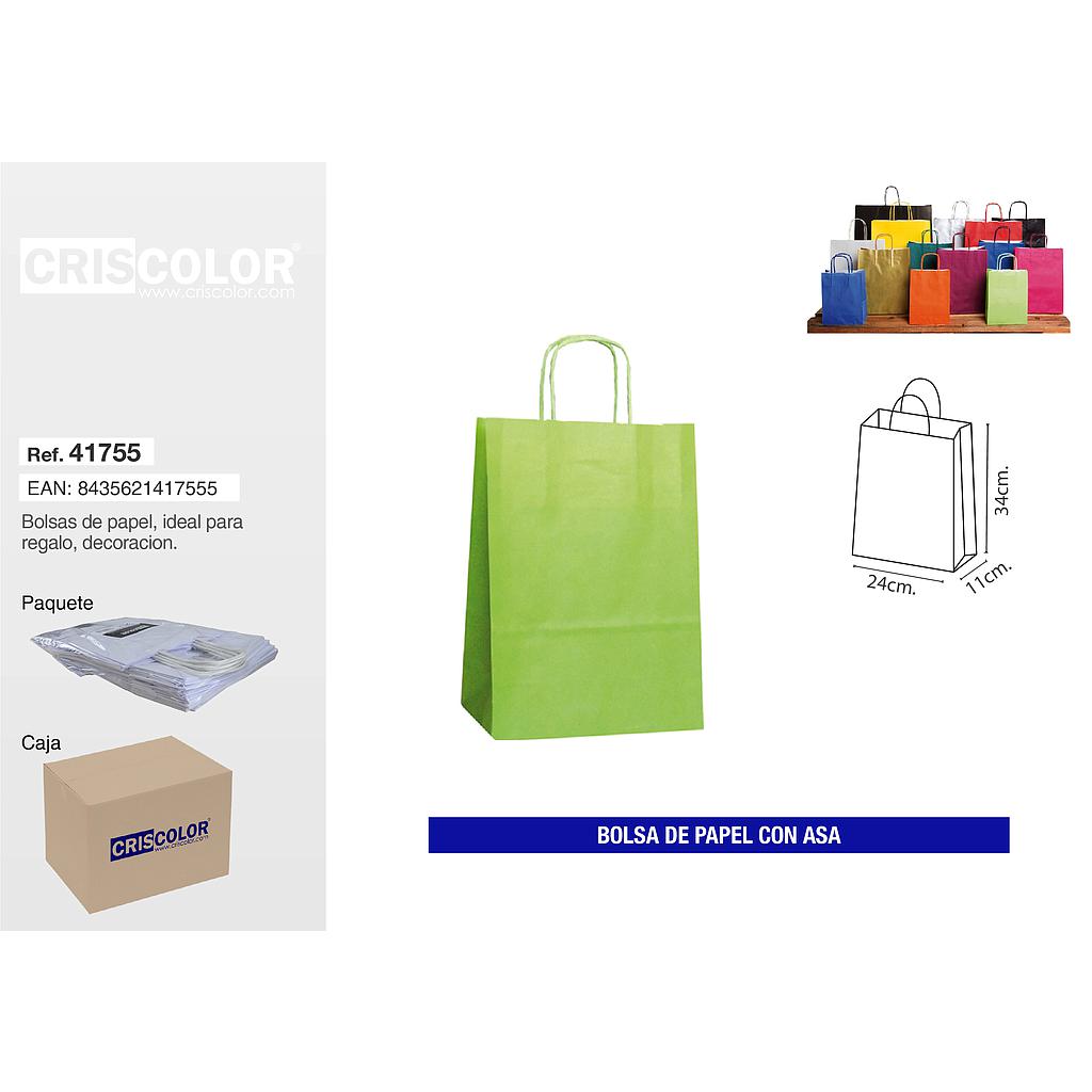 BOLSA PAPEL CON ASA 24+11X34 VERDE (PACK 25 UDS)