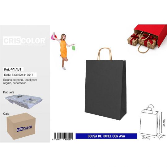 BOLSA PAPEL CON ASA 24+11x34 NEGRA (PACK 25 UDS)