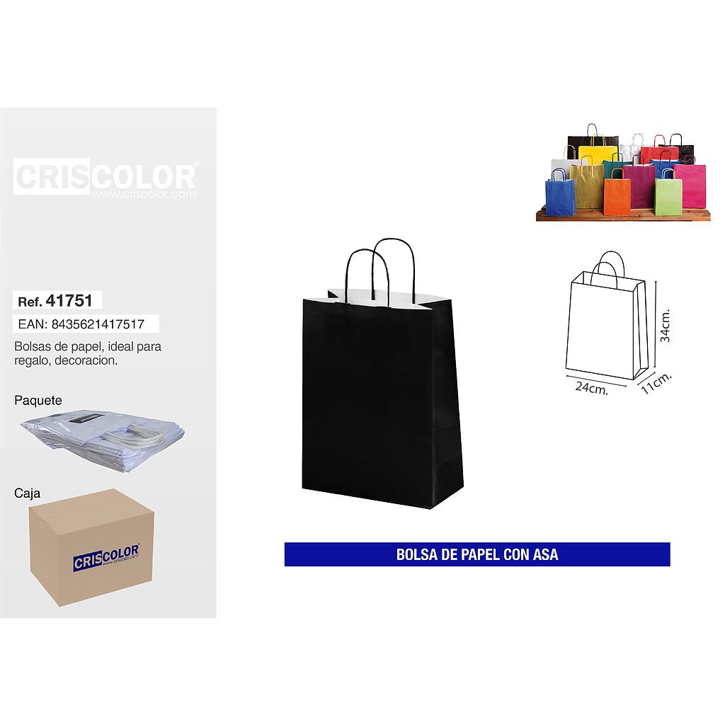 BOLSA PAPEL CON ASA 24+11x34 NEGRA (PACK 25 UDS)