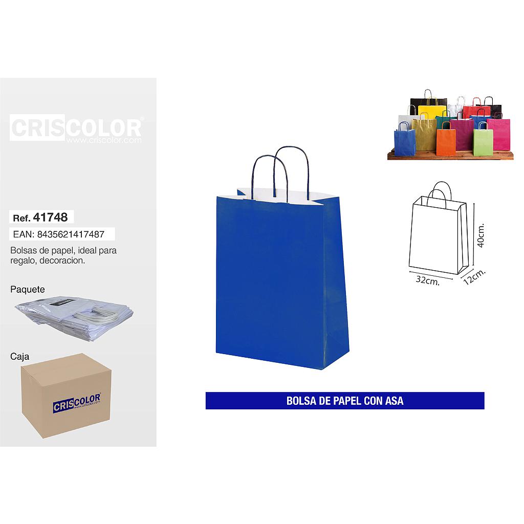 BOLSA PAPEL CON ASA 32+12X40 AZUL (PACK 25 UDS)