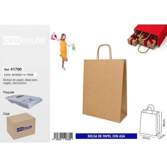 BOLSA PAPEL CON ASA 32+12X40 KRAFT (PACK 25 UDS)