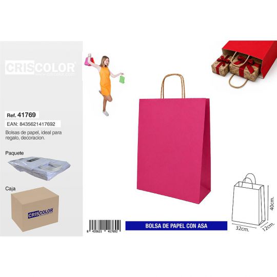BOLSA PAPEL CON ASA 32+12X40 MAGENTA (PACK 25 UDS)