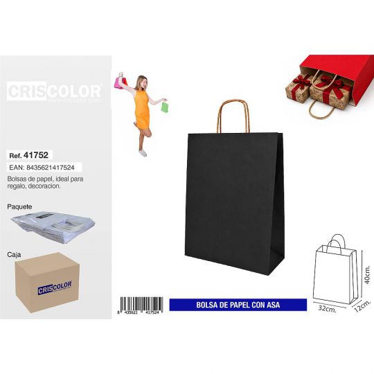 BOLSA PAPEL CON ASA 32+12X40 NEGRA (PACK 25 UDS)