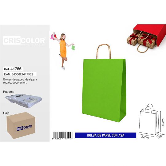 BOLSA PAPEL CON ASA 32+12X40 VERDE (PACK 25 UDS)