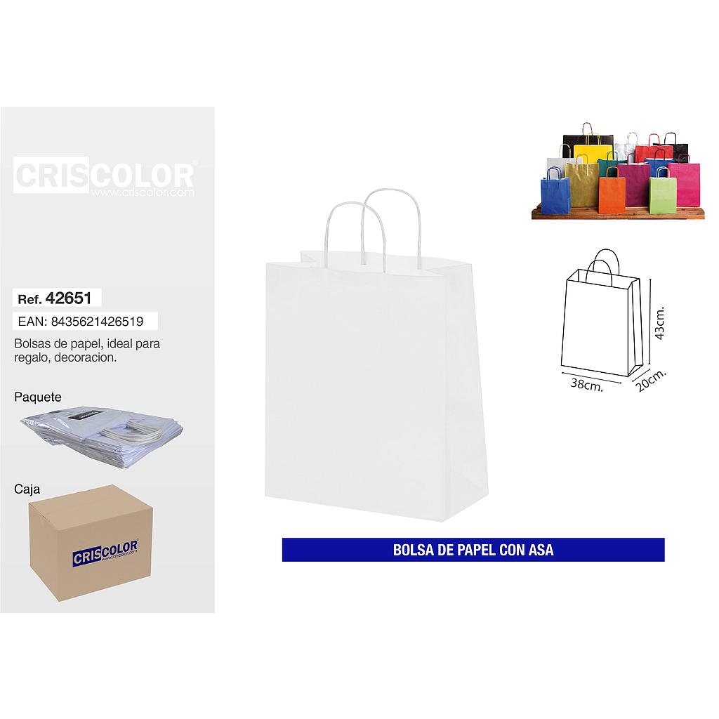 BOLSA PAPEL CON ASA 38+20X43 BLANCA (PACK 25 UDS)