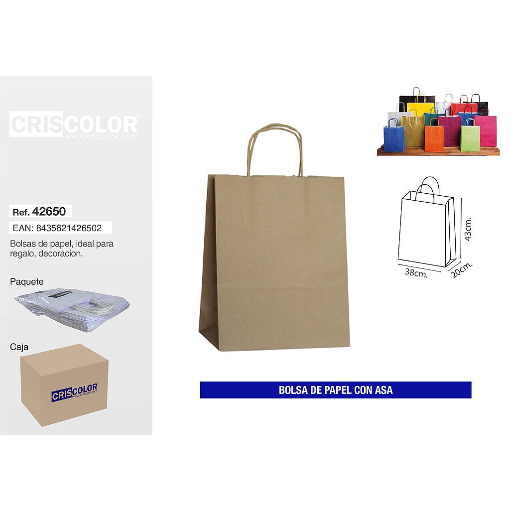 BOLSA PAPEL CON ASA 38+20X43 KRAFT (PACK 25 UDS)