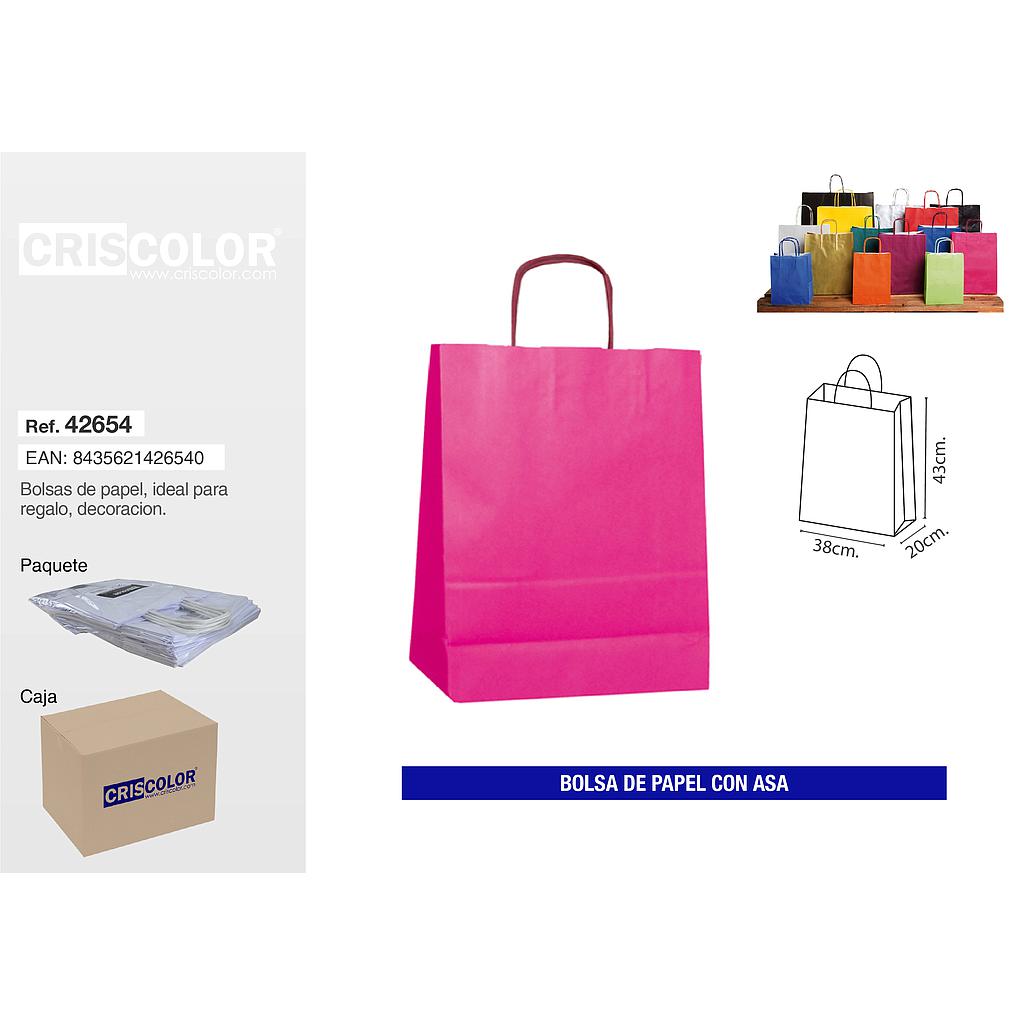 BOLSA PAPEL CON ASA 38+20X43 MAGENTA (PACK 25 UDS)
