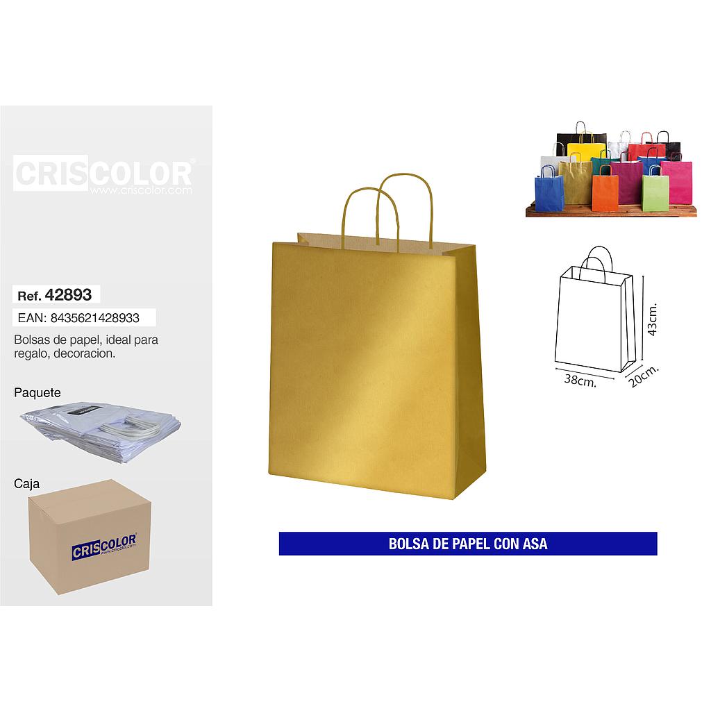 BOLSA PAPEL CON ASA 38+20x43 ORO (PACK 25 UDS)