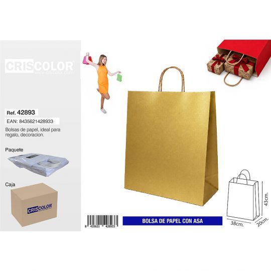 BOLSA PAPEL CON ASA 38+20x43 ORO (PACK 25 UDS)