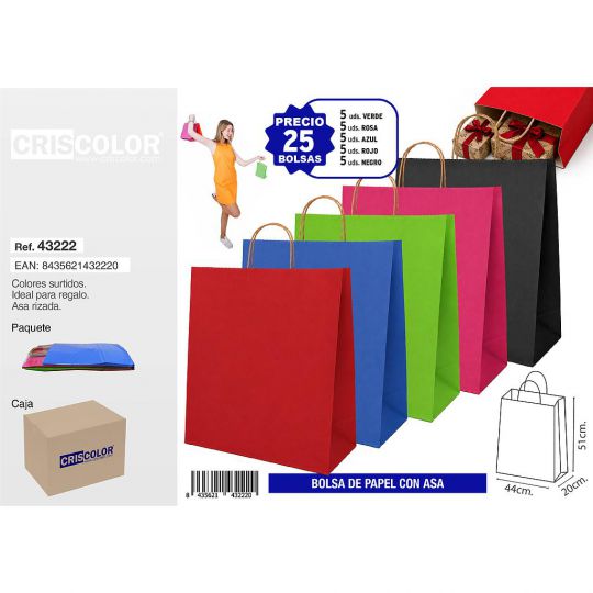 BOLSA PAPEL CON ASA 44+20X51 COLORES SURTIDOS (PACK 25 UDS)