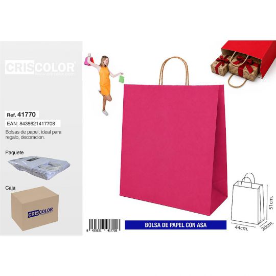 BOLSA PAPEL CON ASA 44+20X51 MAGENTA (PACK 25 UDS)
