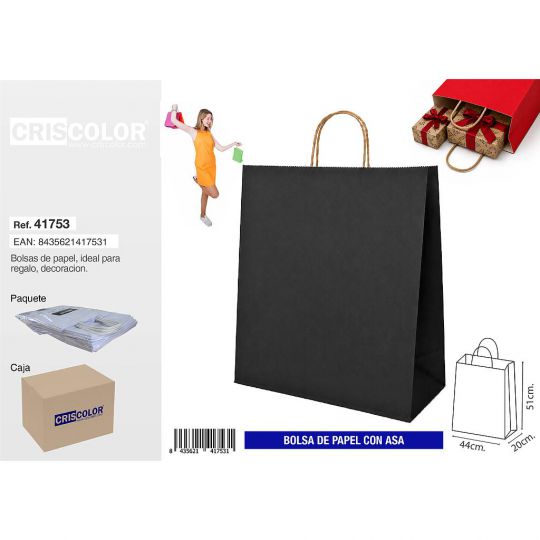 BOLSA PAPEL CON ASA 44+20X51 NEGRA (PACK 25 UDS)
