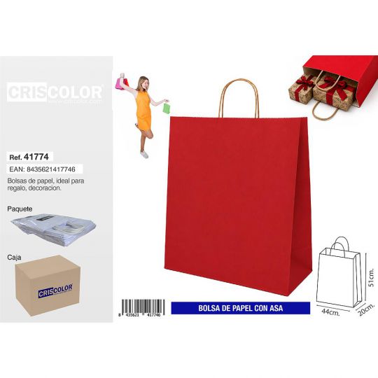 BOLSA PAPEL CON ASA 44+20X51 ROJO (PACK 25 UDS)