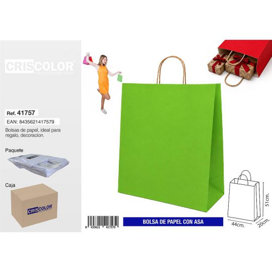 BOLSA PAPEL CON ASA 44+20X51 VERDE (PACK 25 UDS)