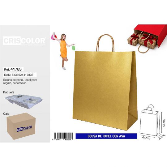 BOLSA PAPEL CON ASA 44+20x51 ORO (PACK 25 UDS)
