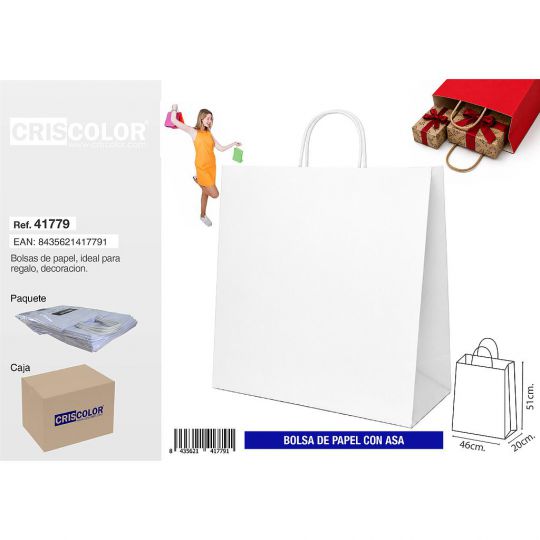 BOLSA PAPEL CON ASA 46+20X51 BLANCA (PACK 25 UDS)