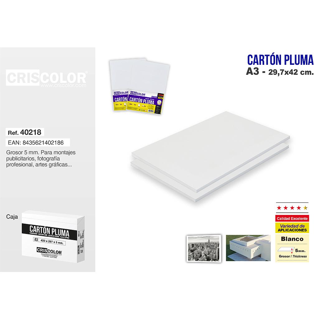 CARTON PLUMA A3 BLANCO (CAJA DE 20 UND.)