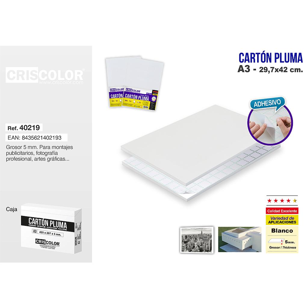 CARTON PLUMA A3 BLANCO ADHESIVO (CAJA DE 20 UND.)