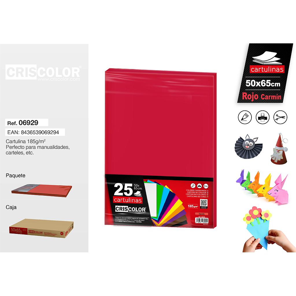 CARTULINA 50X65CM ROJO CARMIN (Paquete de 25 Und.)