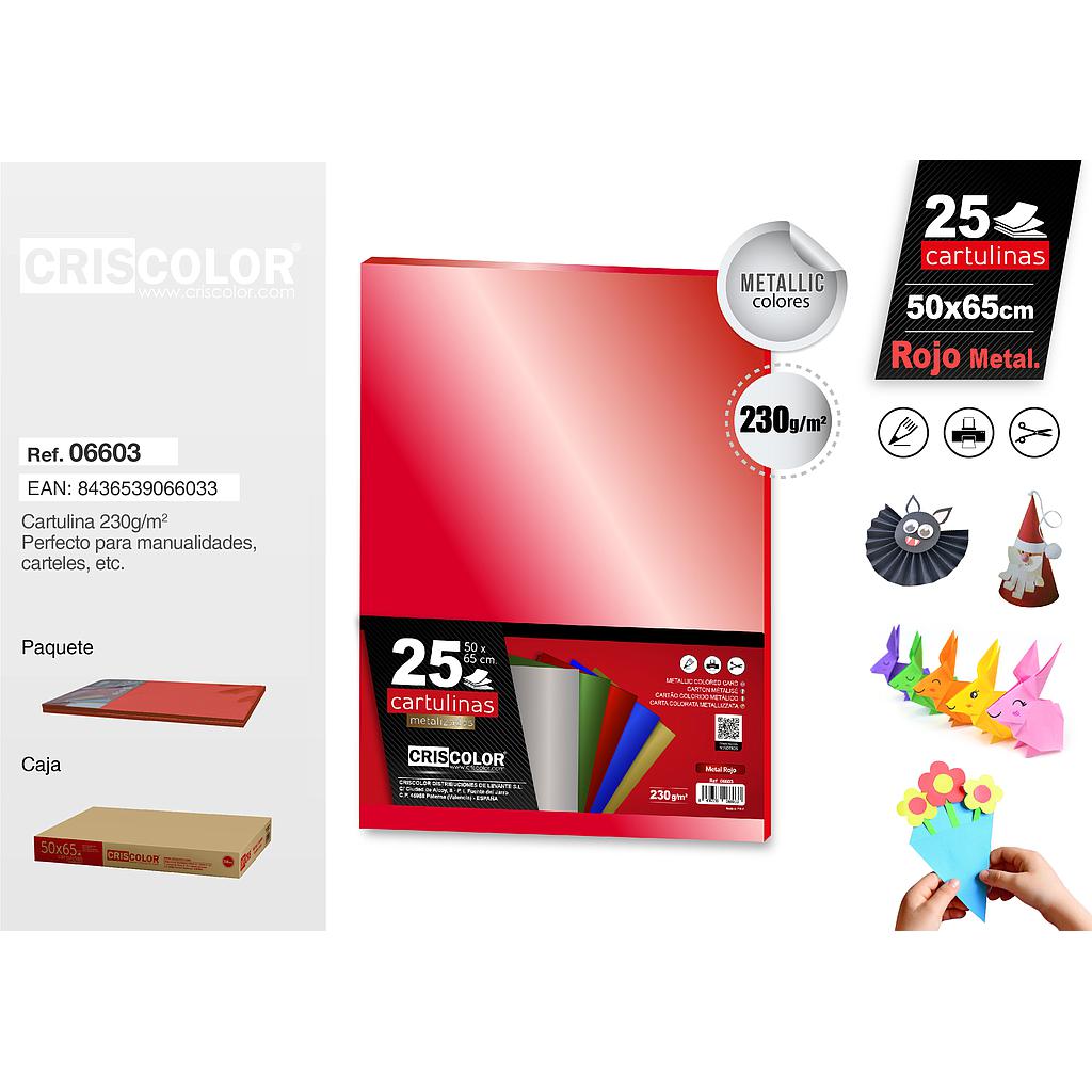 CARTULINA 50X65CM ROJO METALICO (Paquete de 25 Und.)