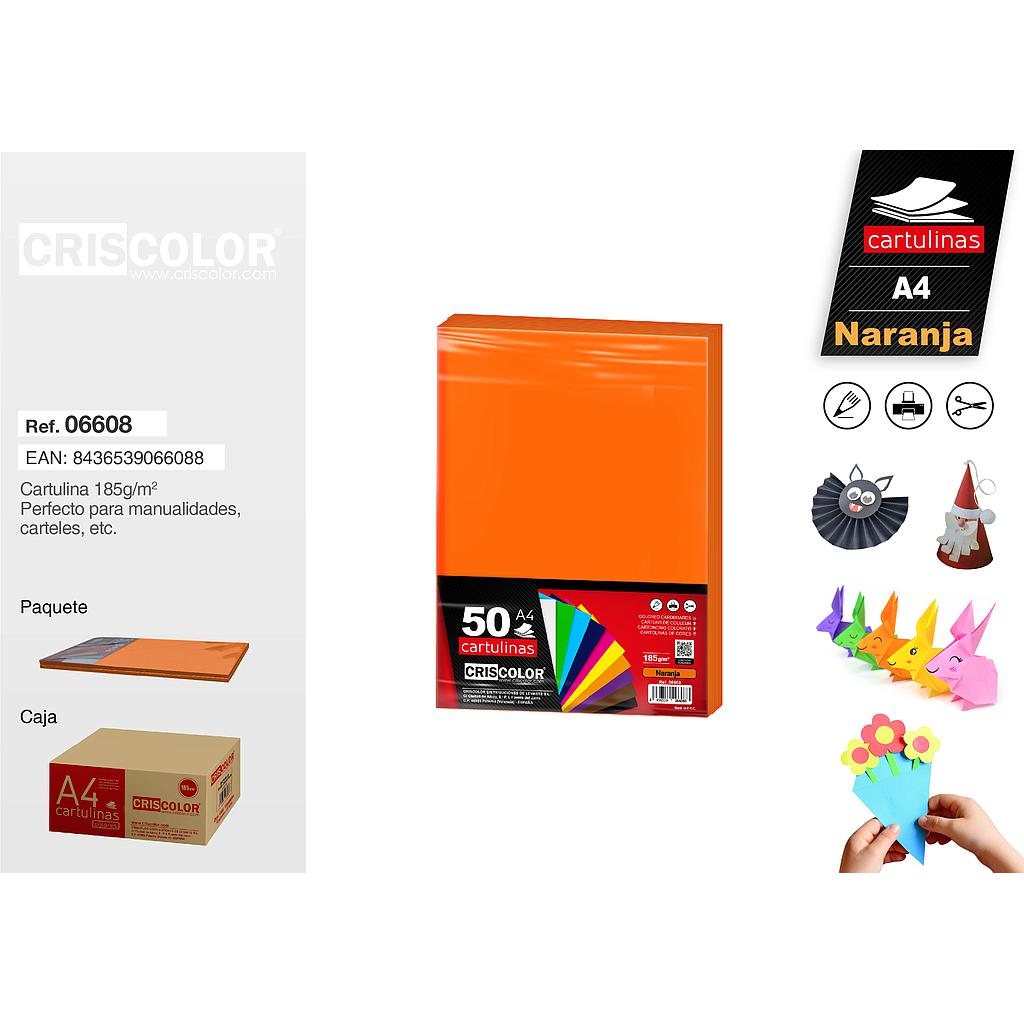 CARTULINA A4 NARANJA (Paquete de 50 Und.)