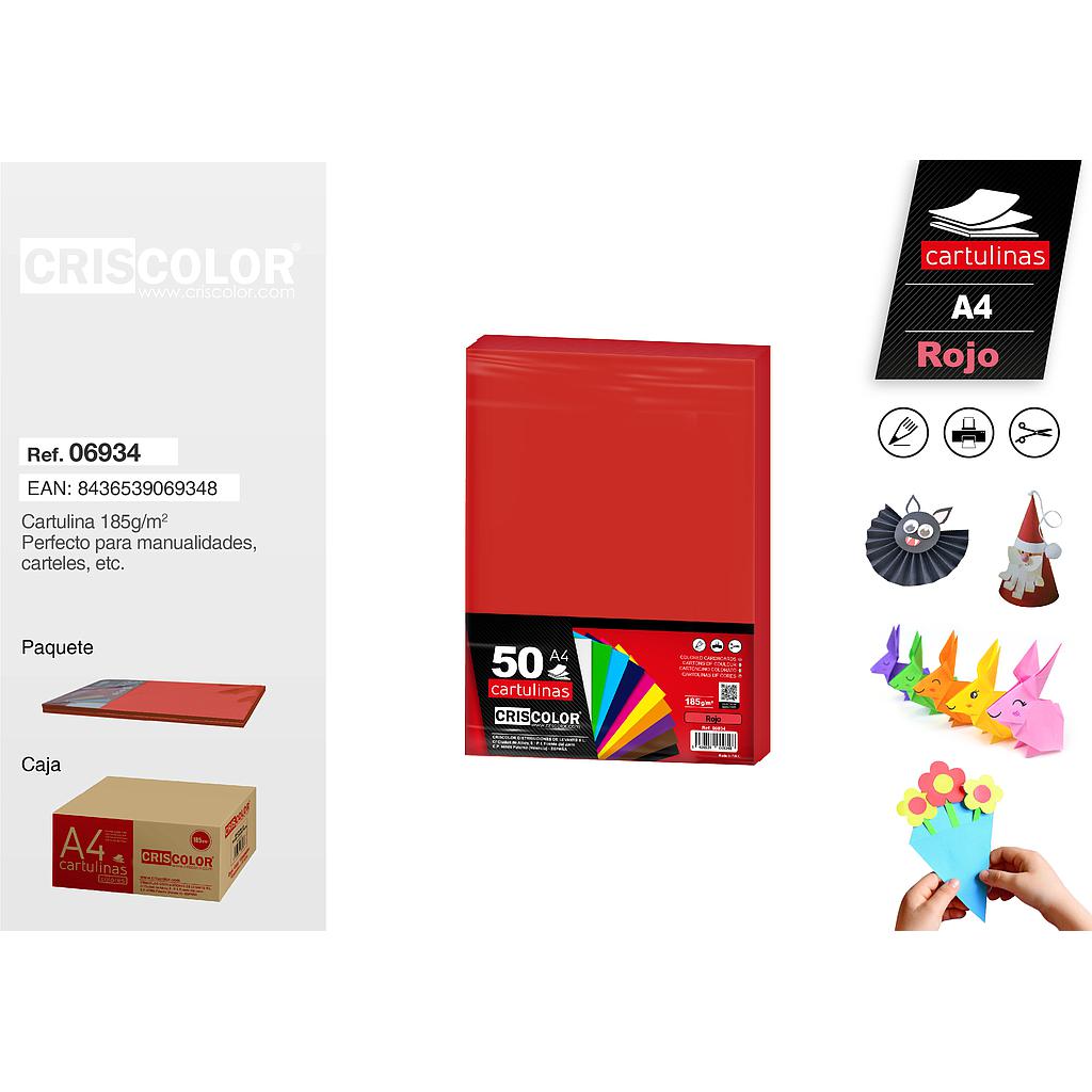 CARTULINA A4 ROJO (Paquete de 50 Und.)