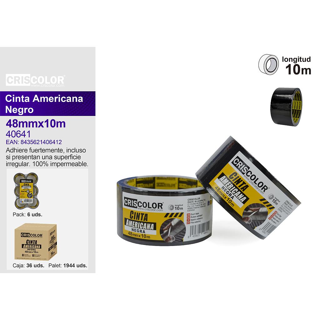 CINTA AMERICANA 48MMX10M NEGRO (Pack 6 Und).
