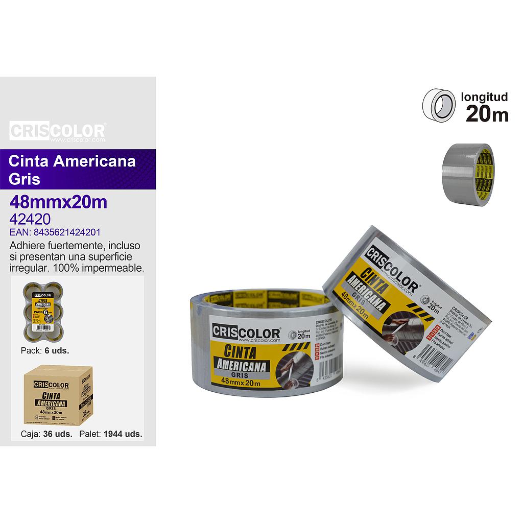 CINTA AMERICANA 48MMX20M GRIS (Pack 6 Und).