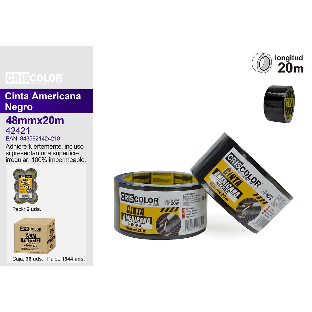 CINTA AMERICANA 48MMX20M NEGRA (Pack 6 Und).