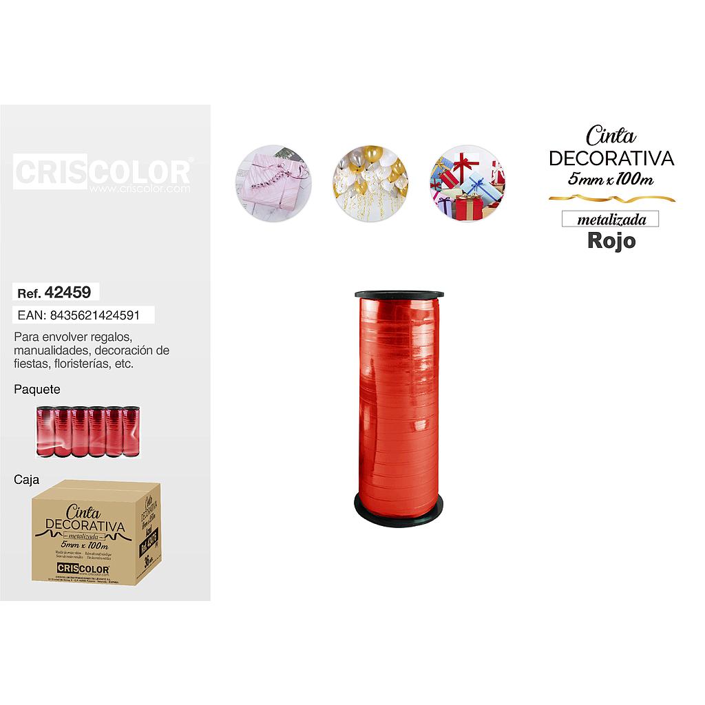 CINTA DECORATIVA METALIZADA 5MMX100M ROJO